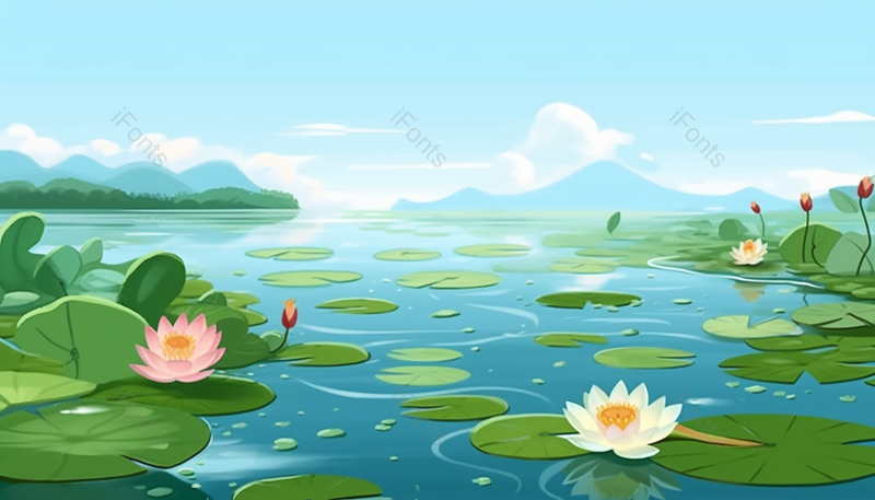 绿色唯美夏至荷塘的荷花插画背景,插画/手绘图,插画/手绘图库,插画/手绘图下载,插画/手绘
